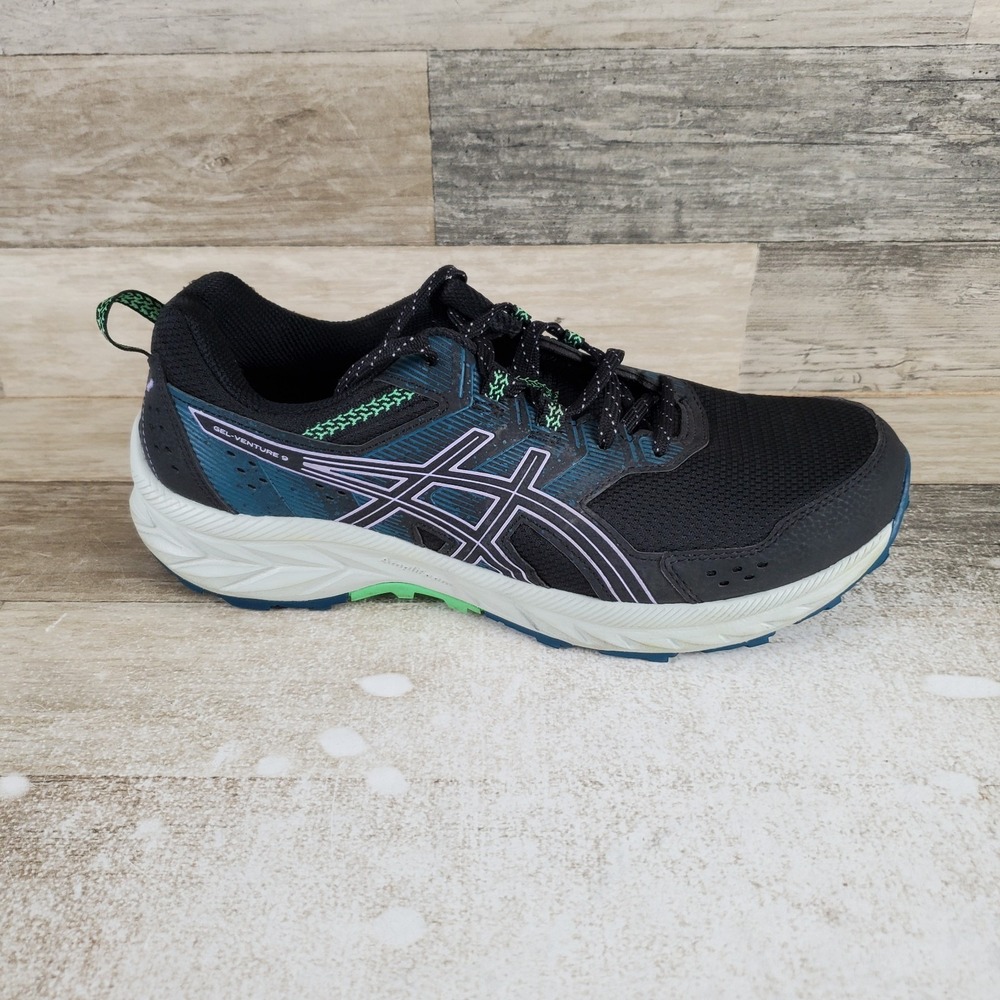 ASICS Gel Venture 9 Womens Shoes Sz 10.5 Black Teal Violet Mesh Lace Up Sneakers